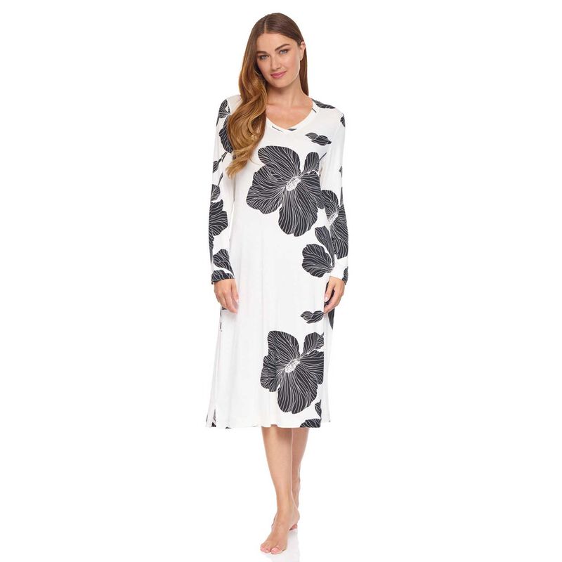 La Marquise Ebony Flora Jersey Bamboo Long Sleeve Nightdress image number 0
